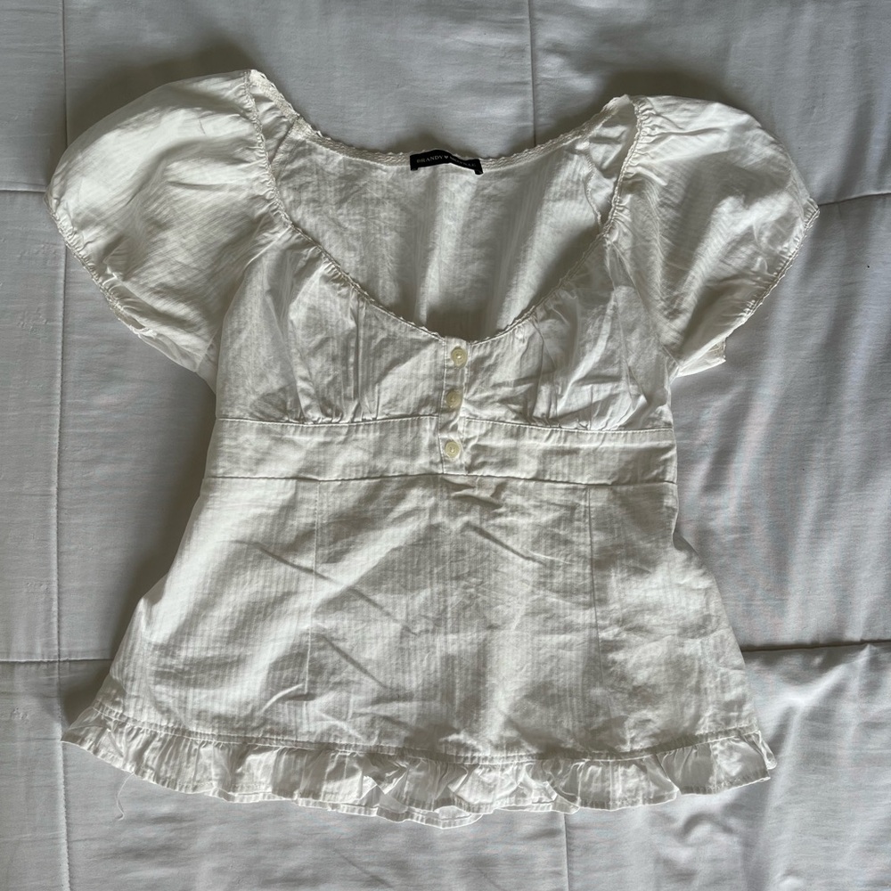 Brandy Melville Cream Ruffled Cap Sleeve Blouse